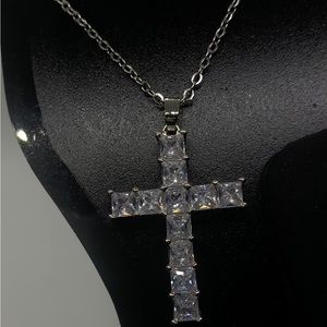 Unisex Simulated Diamond Cross Necklace